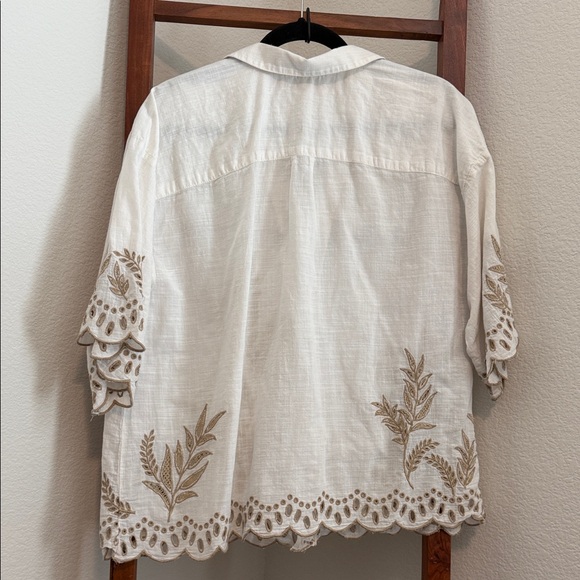 Anthropologie Cotton Button Front Eyelet  Embroidered Blouse Size Large - Picture 4 of 4